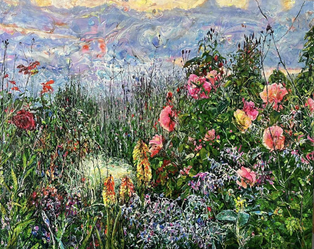 This painting (80 x 100cm) is the third work inspired by the beautiful garden of Margarida sa Maia. It was made in commission, and the specifics were ; it had to be a bit like Margarida's garden. Today the commissioner visited my studio to see it. I am glad to hear the painting makes her as happy as it made me making it. Thank you again so much for your inspiration, Margarida!